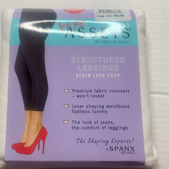 SPANX Assets by Sara Blakely Structured Leggings - Denim Look Crop. Ivory. Small - Picture 4 of 10